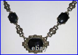 Antique Vintage Art Deco Sterling Silver Jet Black Onyx Marcasite Necklace