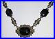 Antique Vintage Art Deco Sterling Silver Jet Black Onyx Marcasite Necklace