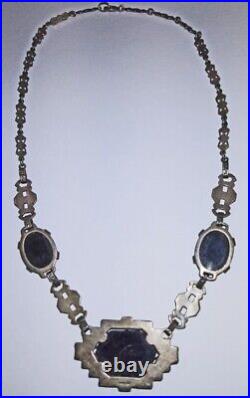 Antique Vintage Art Deco Sterling Silver Jet Black Onyx Marcasite Necklace