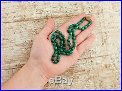 Antique Vintage Art Deco Yellow Gold Wash Chinese Carved Malachite Bead Necklace