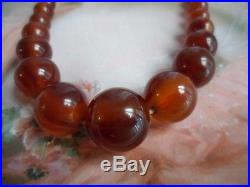 Antique Vintage Brown Bakelite Beads Necklace Tested Old Art Deco Barrel Clasp