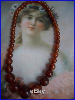 Antique Vintage Brown Bakelite Beads Necklace Tested Old Art Deco Barrel Clasp