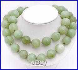 Antique Vintage C. 1920 Art Deco Chinese 15 mm Green Jade Jadeite Bead Necklace