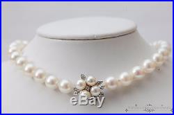 Antique Vintage C. 1940 Art Deco 14k Gold Diamond 8 mm Akoya Pearl Necklace