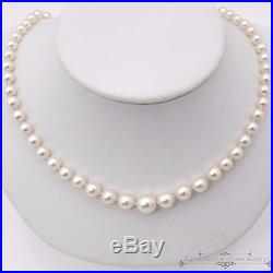 Antique Vintage C. 1940 Art Deco 14k Yellow Gold Graduated Akoya Pearl Necklace