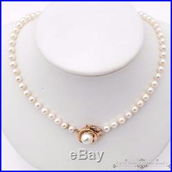 Antique Vintage C. 1940 Art Deco 14k Yellow Gold Graduated Akoya Pearl Necklace