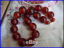 Antique Vintage Cherry Red Bakelite Beads Necklace Art Deco Style Barrel Clasp