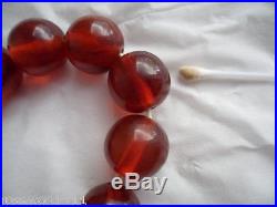 Antique Vintage Cherry Red Bakelite Beads Necklace Art Deco Style Barrel Clasp