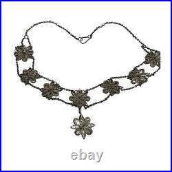 Antique Vintage Deco 925 Sterling Silver Filigree Collar Estate Necklace 20.1g