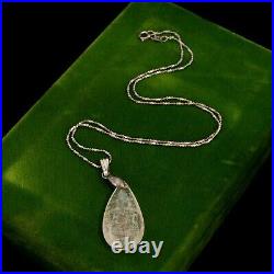 Antique Vintage Deco 925 Sterling Silver Quartz Teardrop Pendant Necklace 8 g
