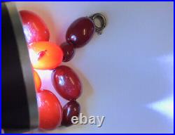 Antique Vintage Sterling Silver Chain Cherry Amber BAKELITE Bead Bracelet 8