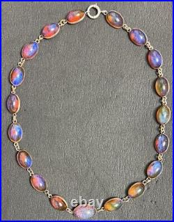 Antique Vintage Sterling Silver Dragons Breath Choker Necklace 14 Opal Glass