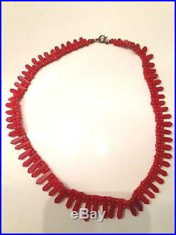Antique Vintage Undyed Art Deco 1920 Oxblood Red Mediterannean Coral Necklace