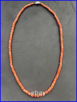 Antique Vintage Undyed Natural Red Coral Victorian Bead Necklace 22 28 Grams