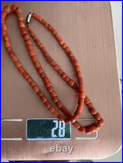 Antique Vintage Undyed Natural Red Coral Victorian Bead Necklace 22 28 Grams