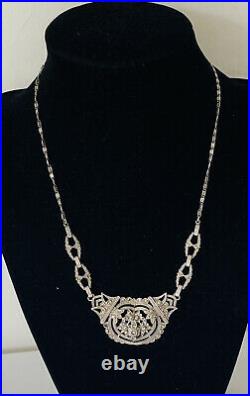 Antique Vintage Victorian Art Deco Sterling Silver Marcasite Drop Necklace 17