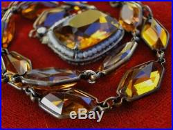 Antique Vtg 1930s CZECH GLASS Open Back STERLING Puffy ART DECO Amber NECKLACE
