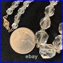 Antique Vtg Art Deco Cut Rock Crystal Graduated Necklace Very Old Silver Clasp