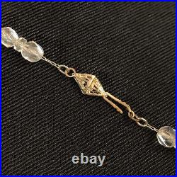 Antique Vtg Art Deco Cut Rock Crystal Graduated Necklace Very Old Silver Clasp