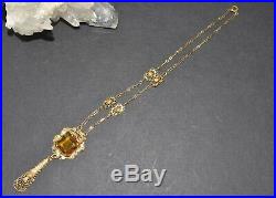 Antique Vtg Art Deco Czech Amber Glass Snake Charmer Necklace 16 long
