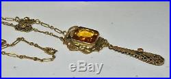 Antique Vtg Art Deco Czech Amber Glass Snake Charmer Necklace 16 long