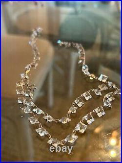 Antique Vtg Art Deco Silver Open Back Rock Crystal Faceted Double Tier Necklace