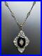 Antique/Vtg Art Deco Sterling Silver Lavalier Black Onyx Clear Stone Necklace