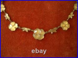 Antique Vtg Floral Citrine Yellow Art Deco Vauxhall Mirrored Glass Necklace