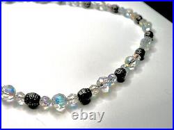 Antique art deco austrian cut crystal glass necklace & oval sterling spacers 18