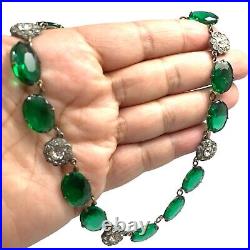 Antique art deco emerald glass necklace Choker 14