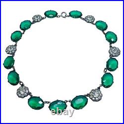 Antique art deco emerald glass necklace Choker 14
