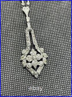 Antique art deco french paste rhinestone drop lariat y necklace