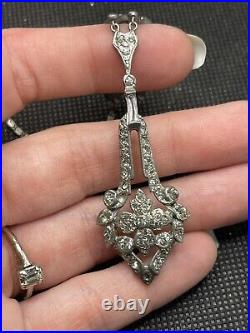 Antique art deco french paste rhinestone drop lariat y necklace