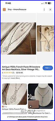 Antique art deco french paste rhinestone drop lariat y necklace