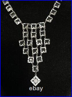 Antique art deco sterling silver crystal necklace set