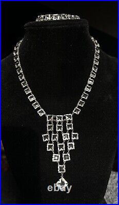 Antique art deco sterling silver crystal necklace set