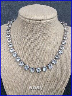 Antique art deco sterling silver rock crystal bezels open back necklace
