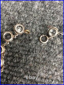 Antique art deco sterling silver rock crystal bezels open back necklace