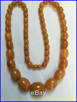 Antique bakelite 1920s Art Deco butterscotch amber col 30 in long bead necklace
