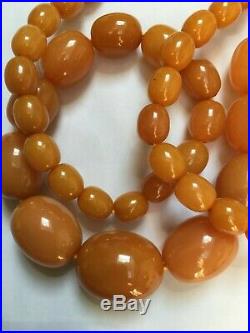 Antique bakelite 1920s Art Deco butterscotch amber col 30 in long bead necklace