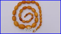 Antique butterscotch EGG YOLK baltic AMBER necklace ART DECO olive beads 59 g