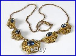 Antique/vintage Bohemian (czech) Plue Paste / Gilded Necklace Art Deco
