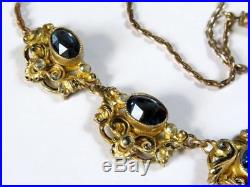 Antique/vintage Bohemian (czech) Plue Paste / Gilded Necklace Art Deco