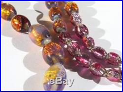 Antique/vintage Firey Foil Glass Opalescent Czech Bead Necklace Art Deco
