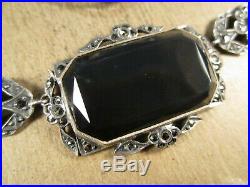 Antq. Germany Art Deco Sterling Silver & Agate/Marcasite Necklace, 15.75, 13.6g