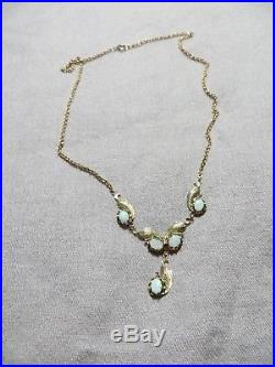 Antq. Victorian /Art Deco 10K Gold Rolled withOpal Stones Lavaliere Necklace 20