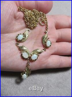 Antq. Victorian /Art Deco 10K Gold Rolled withOpal Stones Lavaliere Necklace 20