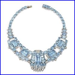 Aquamarine Art Deco Detachable Necklace and Brooch High Jewelry 925 Fine Silver