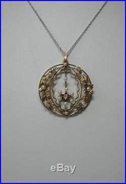Aquamarine Pearl Necklace Art Deco Antique Wedding Jewelry 14K Gold Lavaliere