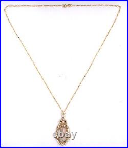 Art Deco 10k Gold 4.73ct Genuine Natural Opal Filigree Pendant Necklace (#J5639)